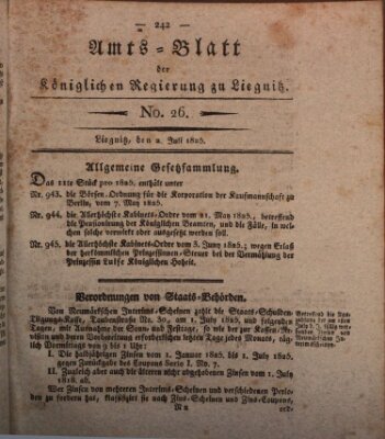 Amts-Blatt der Preußischen Regierung zu Liegnitz Samstag 2. Juli 1825