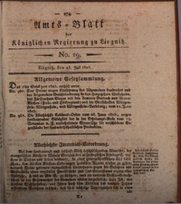 Amts-Blatt der Preußischen Regierung zu Liegnitz Samstag 23. Juli 1825