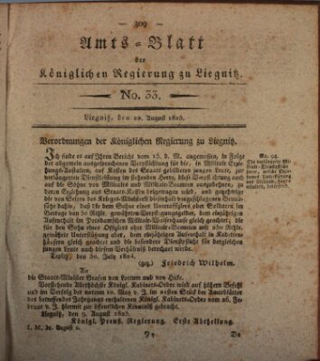 Amts-Blatt der Preußischen Regierung zu Liegnitz Samstag 20. August 1825