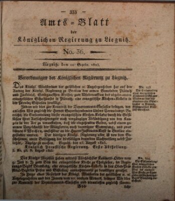 Amts-Blatt der Preußischen Regierung zu Liegnitz Samstag 10. September 1825