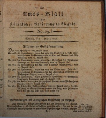 Amts-Blatt der Preußischen Regierung zu Liegnitz Samstag 1. Oktober 1825