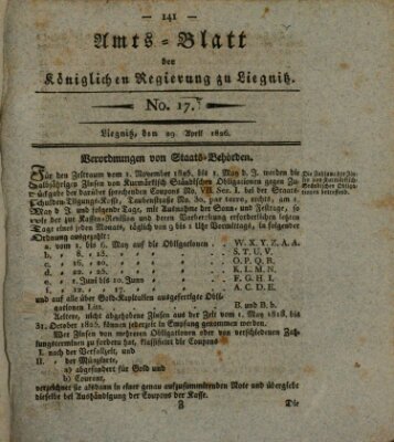 Amts-Blatt der Preußischen Regierung zu Liegnitz Samstag 29. April 1826