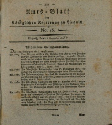 Amts-Blatt der Preußischen Regierung zu Liegnitz Samstag 18. November 1826