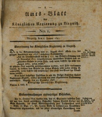 Amts-Blatt der Preußischen Regierung zu Liegnitz Samstag 6. Januar 1827