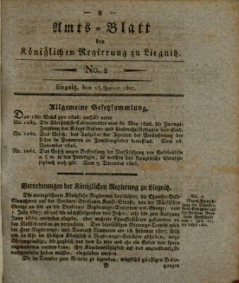 Amts-Blatt der Preußischen Regierung zu Liegnitz Samstag 13. Januar 1827