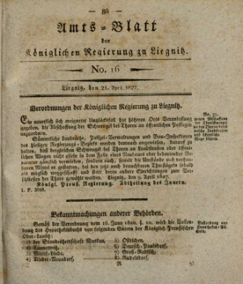 Amts-Blatt der Preußischen Regierung zu Liegnitz Samstag 21. April 1827