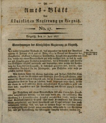 Amts-Blatt der Preußischen Regierung zu Liegnitz Samstag 28. April 1827