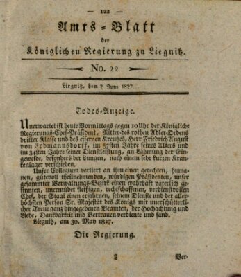 Amts-Blatt der Preußischen Regierung zu Liegnitz Samstag 2. Juni 1827