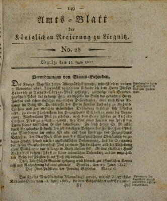 Amts-Blatt der Preußischen Regierung zu Liegnitz Samstag 14. Juli 1827