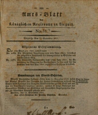 Amts-Blatt der Preußischen Regierung zu Liegnitz Samstag 22. September 1827