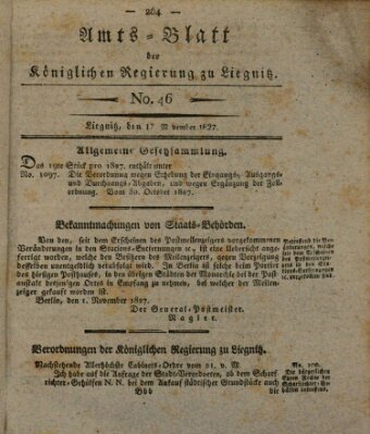 Amts-Blatt der Preußischen Regierung zu Liegnitz Samstag 17. November 1827