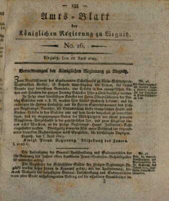 Amts-Blatt der Preußischen Regierung zu Liegnitz Samstag 18. April 1829