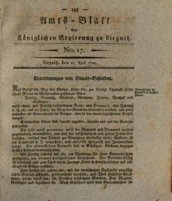 Amts-Blatt der Preußischen Regierung zu Liegnitz Samstag 25. April 1829