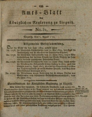 Amts-Blatt der Preußischen Regierung zu Liegnitz Samstag 1. August 1829
