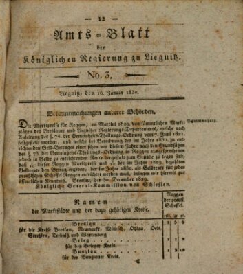 Amts-Blatt der Preußischen Regierung zu Liegnitz Samstag 16. Januar 1830