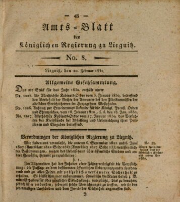 Amts-Blatt der Preußischen Regierung zu Liegnitz Samstag 20. Februar 1830