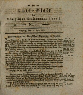 Amts-Blatt der Preußischen Regierung zu Liegnitz Samstag 3. April 1830