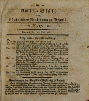 Amts-Blatt der Preußischen Regierung zu Liegnitz Samstag 24. April 1830