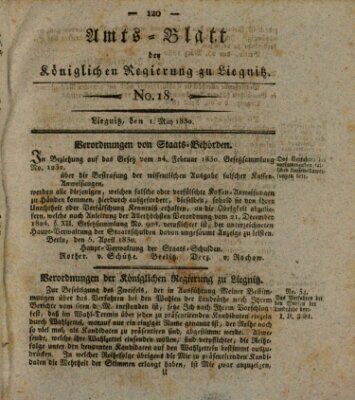 Amts-Blatt der Preußischen Regierung zu Liegnitz Samstag 1. Mai 1830