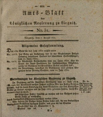 Amts-Blatt der Preußischen Regierung zu Liegnitz Samstag 7. August 1830