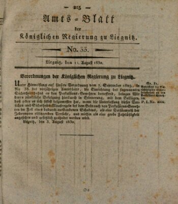 Amts-Blatt der Preußischen Regierung zu Liegnitz Samstag 14. August 1830