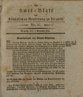 Amts-Blatt der Preußischen Regierung zu Liegnitz Samstag 4. September 1830