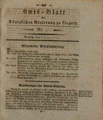 Amts-Blatt der Preußischen Regierung zu Liegnitz Samstag 11. September 1830