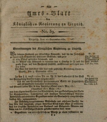 Amts-Blatt der Preußischen Regierung zu Liegnitz Samstag 25. September 1830