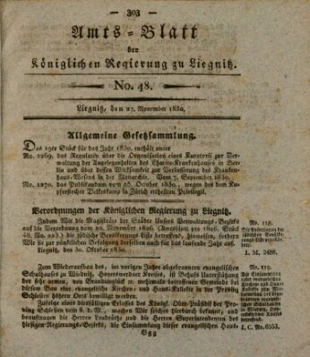 Amts-Blatt der Preußischen Regierung zu Liegnitz Samstag 27. November 1830