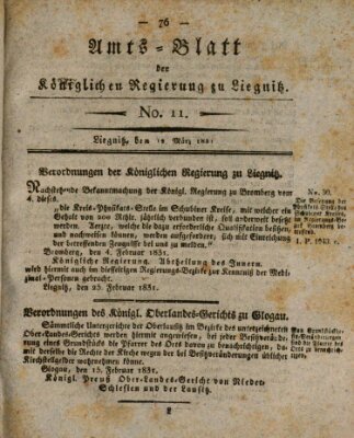 Amts-Blatt der Preußischen Regierung zu Liegnitz Samstag 12. März 1831