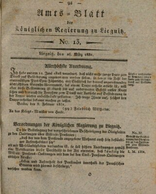 Amts-Blatt der Preußischen Regierung zu Liegnitz Samstag 26. März 1831