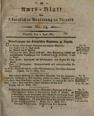 Amts-Blatt der Preußischen Regierung zu Liegnitz Samstag 2. April 1831