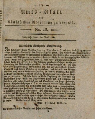 Amts-Blatt der Preußischen Regierung zu Liegnitz Samstag 30. April 1831