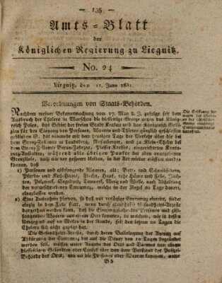 Amts-Blatt der Preußischen Regierung zu Liegnitz Samstag 11. Juni 1831