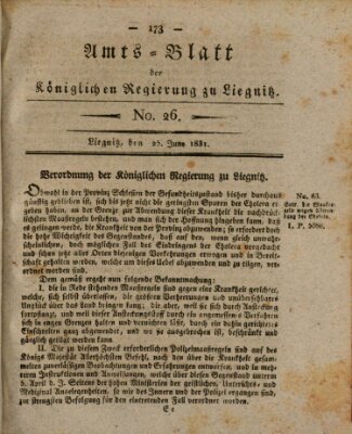 Amts-Blatt der Preußischen Regierung zu Liegnitz Samstag 25. Juni 1831