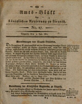 Amts-Blatt der Preußischen Regierung zu Liegnitz Donnerstag 2. Juni 1831