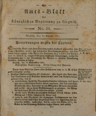 Amts-Blatt der Preußischen Regierung zu Liegnitz Samstag 17. September 1831