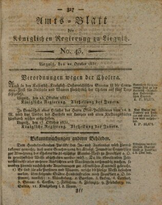 Amts-Blatt der Preußischen Regierung zu Liegnitz Samstag 22. Oktober 1831