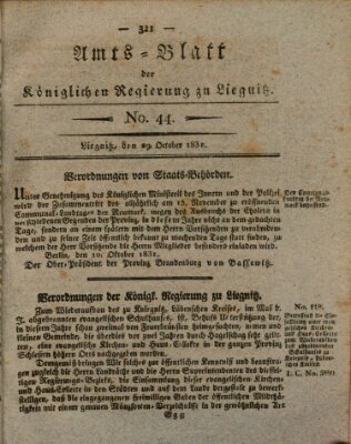 Amts-Blatt der Preußischen Regierung zu Liegnitz Samstag 29. Oktober 1831