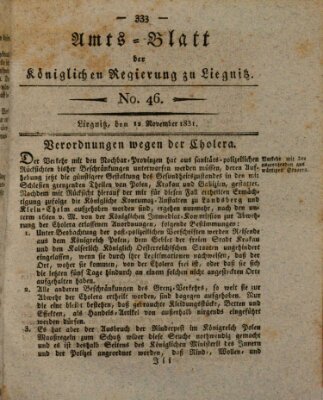 Amts-Blatt der Preußischen Regierung zu Liegnitz Samstag 12. November 1831