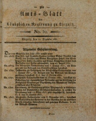 Amts-Blatt der Preußischen Regierung zu Liegnitz Samstag 10. Dezember 1831