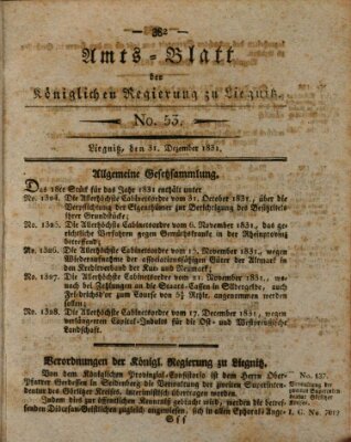 Amts-Blatt der Preußischen Regierung zu Liegnitz Samstag 31. Dezember 1831