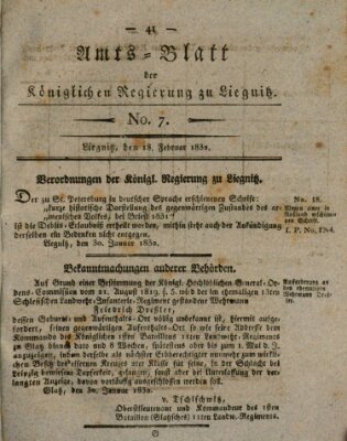 Amts-Blatt der Preußischen Regierung zu Liegnitz Samstag 18. Februar 1832