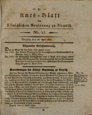 Amts-Blatt der Preußischen Regierung zu Liegnitz Samstag 28. April 1832