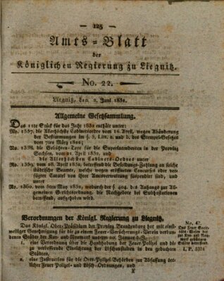 Amts-Blatt der Preußischen Regierung zu Liegnitz Samstag 2. Juni 1832