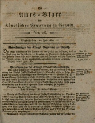 Amts-Blatt der Preußischen Regierung zu Liegnitz Samstag 14. Juli 1832