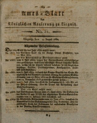Amts-Blatt der Preußischen Regierung zu Liegnitz Samstag 4. August 1832