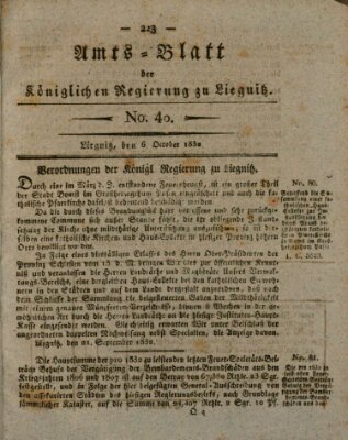 Amts-Blatt der Preußischen Regierung zu Liegnitz Samstag 6. Oktober 1832