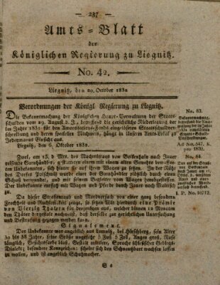 Amts-Blatt der Preußischen Regierung zu Liegnitz Samstag 20. Oktober 1832