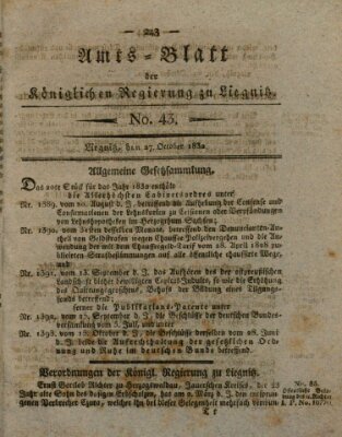 Amts-Blatt der Preußischen Regierung zu Liegnitz Samstag 27. Oktober 1832